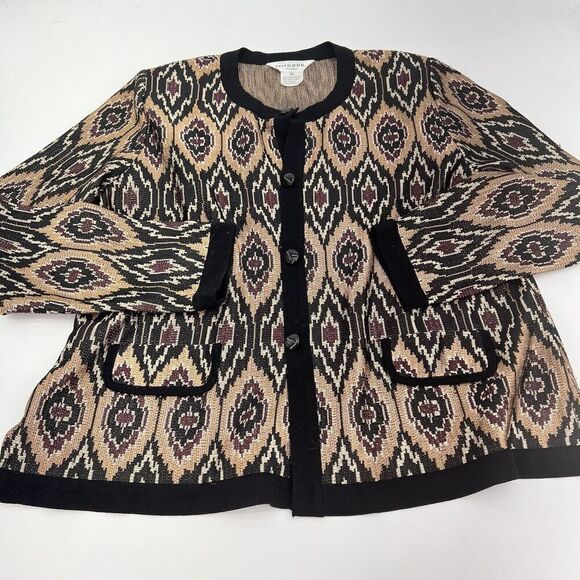 Women Misook Black Metallic Brown Party Button Front Jacket Cardigan Size XL - Picture 1 of 3